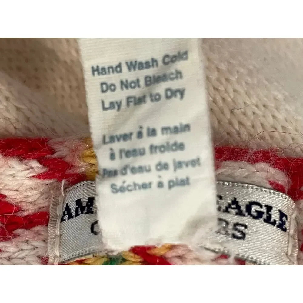 American Eagle Outfitters Cotton Angora Blend Red, Cream Fair Isle Skinny Scarf